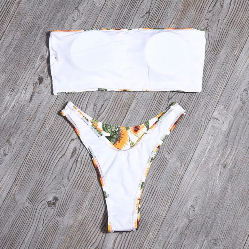 SOLD OUT CLEARANCE Sunflower Strapless Bandeau Bikini Swimsuit 2Pc - Picture 4 of 5